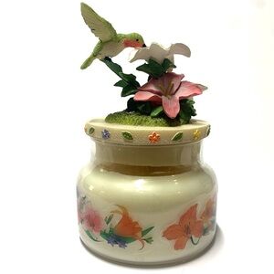 Avon Collectible Hummingbird Candle Jar • Floral Topper Figurine • Spring Decor